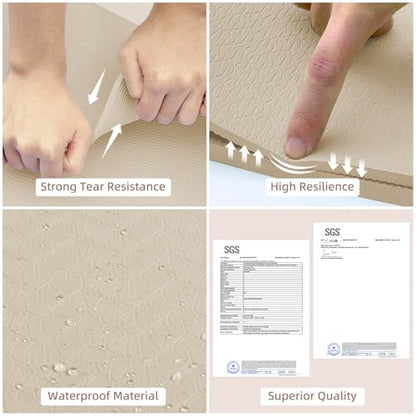 PAIDU Large Yoga Mat, 72" x 36" x 2/5"（10MM） Thick Non-Slip Exercise Mat, SGS-Certified POE Material, Ideal for Home Gym, Yoga, Pilates, Fitness Workouts & Floor Mat - color: Beige - Double C