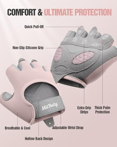 Workout Gloves for Men & Women – Fingerless Gym Gloves for Weight Lifting, Crossfit, Fitness, Exercise & Training with Silicone Grip Dots for Secure Hold & Palm Padding Protection