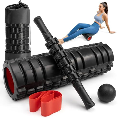 Krightlink 5-in-1 18" Foam Roller Set for Deep Muscle Massage Release - color: Black-18"(5 in 1)