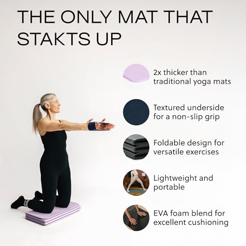 Stakt Foldable Yoga Mat Pro, 2 in 1 with Premium Textured Grip, Non Slip, Folding Exercise and Fitness Mat for Pilates, Strength Training, and High Impact Workouts - color: Lilac
