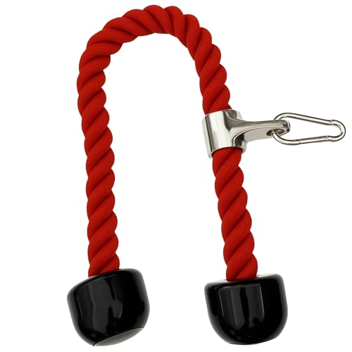 Heavy Tricep Rope Cable Machine Accessories Nylon Tricep Rope for LAT Pull Down Pulley System Attachment, for Home Gym Weight Fitness with Carabiner - color: Red