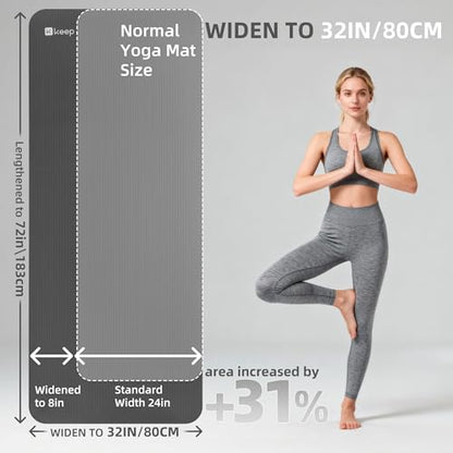 KEEP Extra Thick NBR Yoga Mat for Women & Men, 15mm Thick, 72”x32” Large Exercise Mat with Non-Slip Workout Mat for Yoga, Pilates, Stretching, Meditation – Wide & Cushioned Fitness Mat - color: Grey