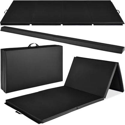 Best Choice Products 10ftx4ftx2in Folding Gym Mat 4-Panel Exercise Gymnastics Aerobics Workout Fitness Floor Mats w/Carrying Handles - color: Black w/Beam