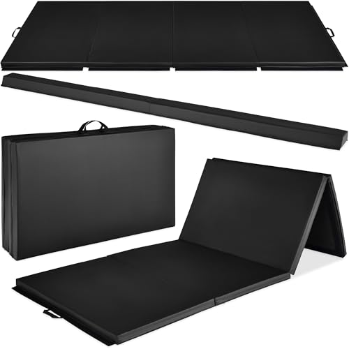 Best Choice Products 10ftx4ftx2in Folding Gym Mat 4-Panel Exercise Gymnastics Aerobics Workout Fitness Floor Mats w/Carrying Handles - color: Black w/Beam