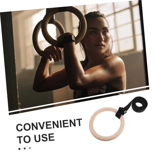 Toyvian Wooden Gymnastic Rings with Adjustable Straps for Indoor Strength Training Durable Bodyweight Exercise Equipment for Home Workouts Portable Workout Gear for Pull Ups and Dips