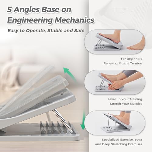 Keep Compact Slant Board for Calf Stretching, 5-Level Adjustable ABS Incline Board, Portable Foot Stretcher for Ankle Mobility, Yoga & Home Fitness, Women Teens Beginners, Grey - color: Grey