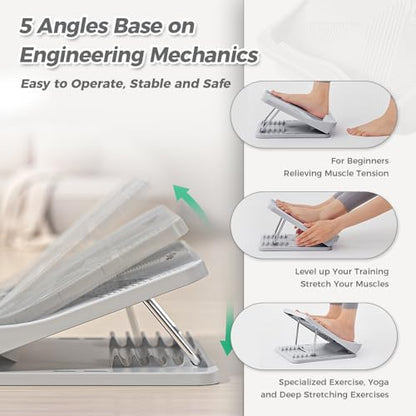 Keep Compact Slant Board for Calf Stretching, 5-Level Adjustable ABS Incline Board, Portable Foot Stretcher for Ankle Mobility, Yoga & Home Fitness, Women Teens Beginners - color: Grey