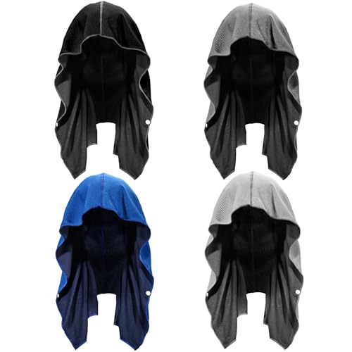 Sukeen Cooling Hoodie Towel 4 Pack, Cooling Towels for Neck and Face Quick Drying Absorbent, UV Protection Cooling Neck Wraps, Sport Workout Camping Cycling Cooling Towel - color: Black/Grey/Dark Grey/Royal Blue