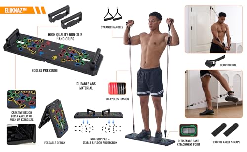 Portable Push Up Board Gym Kit 25-in-1, Foldable Push Up Station & Exercise Board Workout Set with 18 Accessories, Resistance Bands & Handles, Ankle Straps for Men, Women & Teens