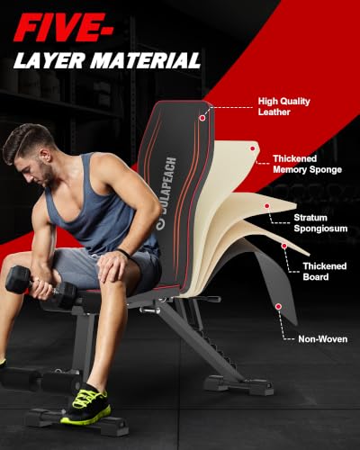 Adjustable Weight Bench Workout Bench for Home Gym, Foldable Workout Bench 700LBS Weight Capacity for Full Body Strength Training,Incline Flat Decline Sit-up Bench (2 Resistance Bands)