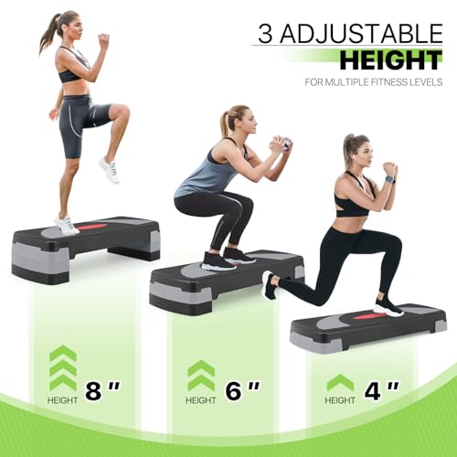 Aerobics Stepper Platform for Exercise Adjustable Compact Workout Step for Cardio, Core and Strength Training