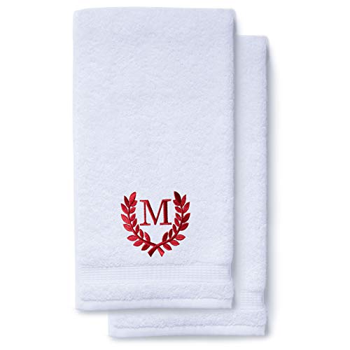 Decorative and Monogrammed Hand Towels for Bathroom Kitchen Makeup | Personalized Gift for Wedding-Bridal | Roman Font Custom Luxury Turkish Towel | Spa Collection, Oversized, 16 X 30 Inch, Set of 2 - color: Wine Red, size: Initial M