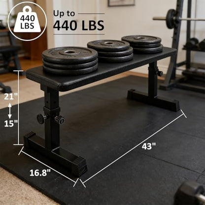 RAKON Height Adjustable Utility Flat Weight Bench 300 lbs Capacity for Strength Training and Ab Exercises, Black