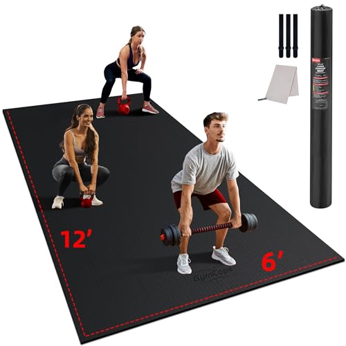GymCope Large Exercise Mat for Home Workout,12‘x6’/10'x6'/9'x6'/8'x6'/7'x5'/6'x4' (7mm) Extra Thick Workout Mat, High-Density Gym Mat for Cardio, Jump Rope, MMA, Weights (Shoe-Friendly) - color: 12'x6'Black