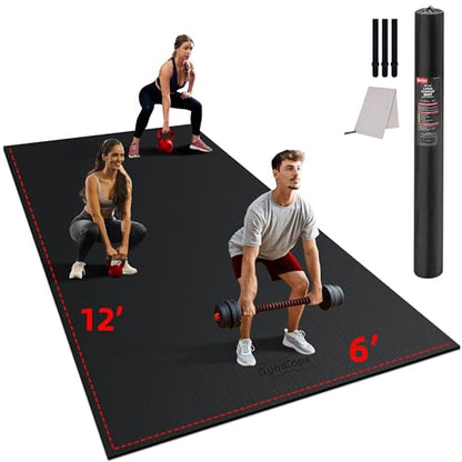 GymCope Large Exercise Mat for Home Workouts, 12x6/10x6/9x6/8x6/7x5/6x4 ft - color: 12'x6'Black