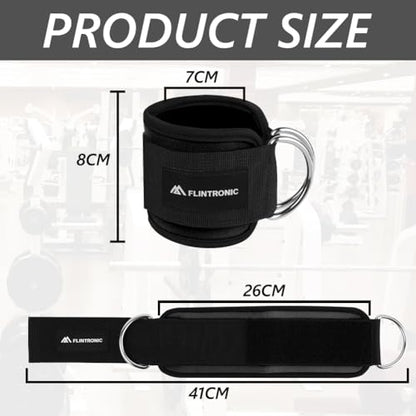 flintronic 2Pcs Ankle Straps for Cable Machine, Gym Cuffs with Double Stainless Steel D-Ring, Gym Ankle Cuff with Adjustable Neoprene Ve-lcro, Muscle Shaping for Men and Women - Black