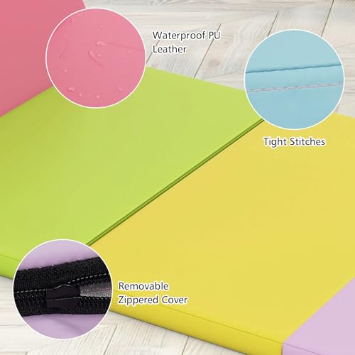 Goplus Gymnastics Mat, 6'x4' 3-Panel/6.6'x2.5' 5-Panel Folding Tumbling Mat w/Carrying Handles, Hook&Loop Fastener, Portable PU Leather Rainbow Exercise Mat for Home Gym Aerobics Yoga - color: 5-Panel, 5 Color - Pastel Set