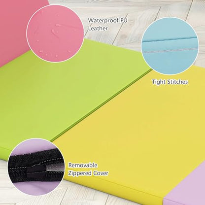 Goplus Gymnastics Mat, 6'x4' 3-Panel/6.6'x2.5' 5-Panel Folding Tumbling Mat w/Carrying Handles, Hook&Loop Fastener, Portable PU Leather Rainbow Exercise Mat for Home Gym Aerobics Yoga - color: 5-Panel, 5 Color - Pastel Set