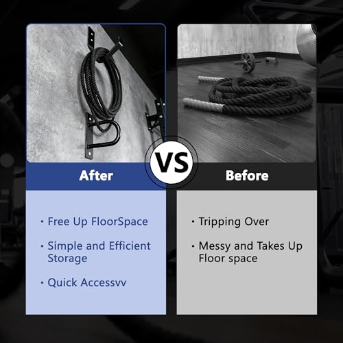 dreamdragon Battle Rope Wall Mount Kit, 1 Battle Rope Wall Anchor and 1 Storage Hook for 30-50 Ft, 1"-2.5" Heavy Duty Battle Rope Wall Anchor with Storage Hook for Home and Gym Use