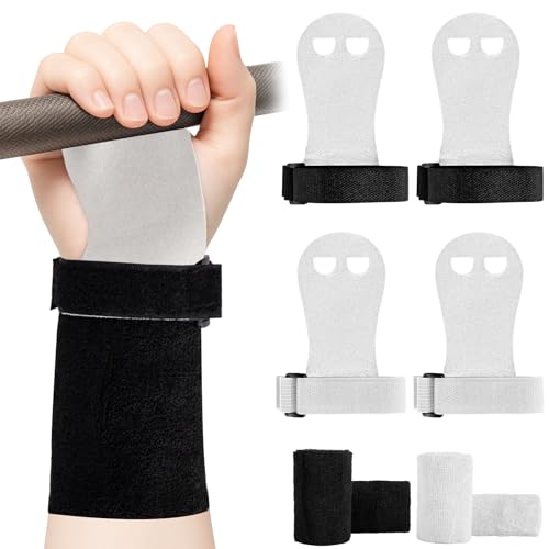 2 Pairs Gymnastics Hand Grips, Gymnastics Equipment for Kids, Gymnastics Wristbands Sets, Gymnastic Bar Grip Gloves and Gymnastics Wrist Support Sports Accessories for Workout Exercise - color: Black, White