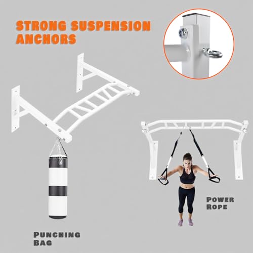 Wall Mounted Heavy-Duty Pull Up Bar Multi-Grip Chin Up bar Multifunctional Dip Station for Indoor Home Gym Workout, Power Tower Set Training Equipment Fitness Dip Stand Up to 440 Lbs (White)