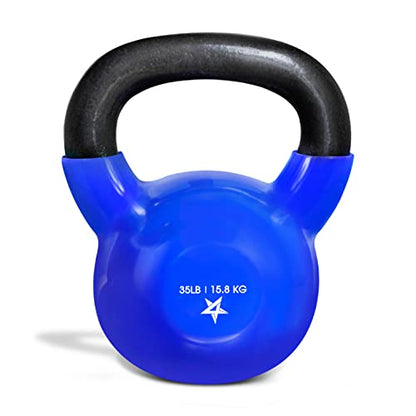 Yes4All Kettlebell, 5-100 LB Vinyl Coated Cast Iron Strength Training Kettlebells for Home Gym Exercises, Fitness, Full Body Workout Equipment, Push Ups, and Grip Strength - color: G. 35LB - Dark Blue, style: Vinyl Coated