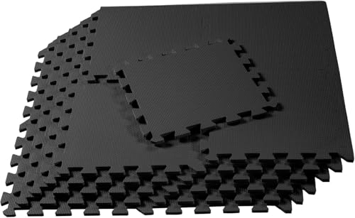 We Sell Mats 3/8" Thick Multipurpose EVA Foam Exercise Floor Mat, 12"x12" Interlocking Kid-Friendly Tiles, Anti-Fatigue for Home, Gym, Playpens, Classrooms - color: Black
