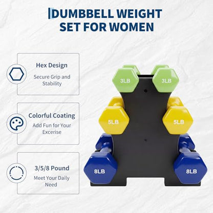 Dumbbell Set for Women and Men,Neoprene Coated Free Hand Weights Set - color: Smooth Surface, size: 3+5+8 lbs