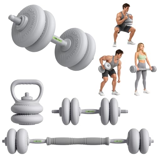 RYGEO Adjustable Dumbbell Set 22lb/44lb/66lb/80lbs Free Weights and Connector, Convert to Barbell, Kettlebells, All Floor Friendly Soft-shell Dumbbells, Home Gym Fitness for Men Women - color: 22LB(11LB Pair)
