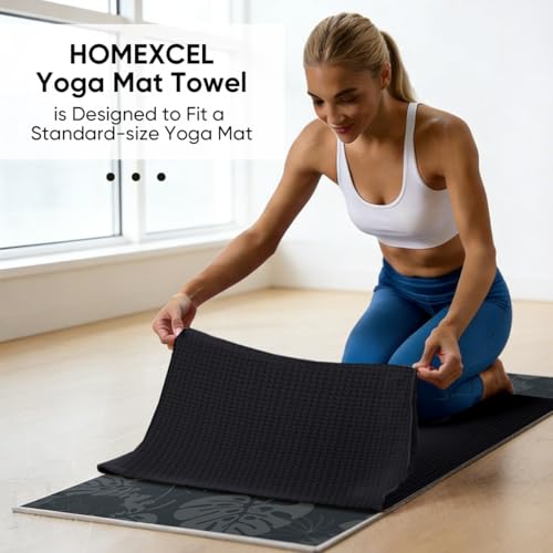 HOMEXCEL Hot Yoga Towels 2 Pack, (26.5" x 72") Non-Slip & Ultra-Absorbent Microfiber Yoga Mat Towels for Hot Yoga, Pilates, Exercise, Fitness, Bikram and Workout, Black - color: Black