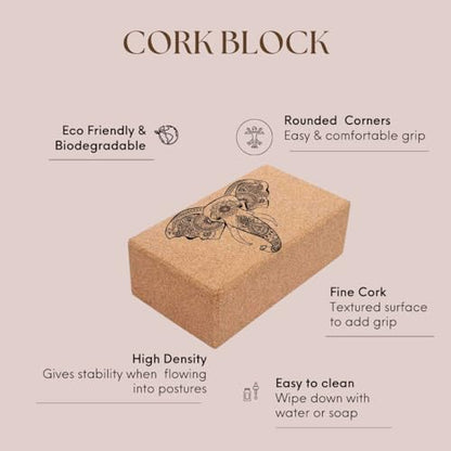 Shakti Warrior Align Cork Yoga Block - Artist Designed, Premium eco friendly cork block, Non Slip, Non Toxic, Great for Regular & Hot Yoga, Pilates and Workouts (9 inch x 6 inch x 3 inch)