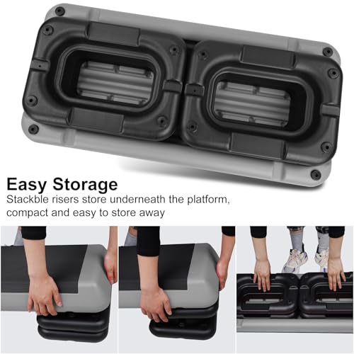4''-6''-8''Adjustable Aerobic Stepper w/4 Risers Health Workout Step Platform for Sports & Fitness