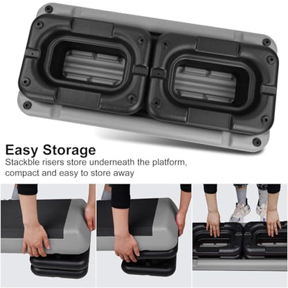 4''-6''-8''Adjustable Aerobic Stepper w/4 Risers Health Workout Step Platform for Sports & Fitness
