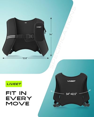 Weighted Vest, Weight Vest for Women Men, 5/10/15 lb Washable Silicone Soft Iron Workout Vest with Reflective Strips & Arm Pocket, Ultra Thin Fitness Vest for Training Walking Yoga