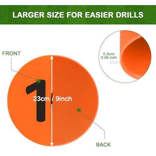 Numbered Poly Spot Markers 9inch Non-Slip Rubber Floor Dots for Gym, Flat Cones with Numbers Agility Markers Poly Spots for Classroom Dance Sports Soccer Basketball Speed Agility Training