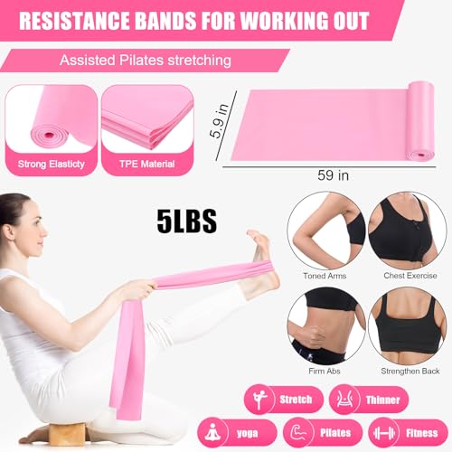 10 Pcs Pilates Ring Blocks Set for Women Home Yoga Equipment Accessories Pilates Ring Circle and Ball Workouts Gift Include Ball Yoga Circle Resistance Bands Block Straps Gym Bag - color: Pink