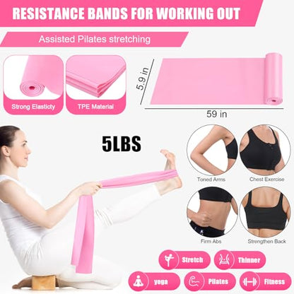 10 Pcs Pilates Ring Blocks Set for Women Home Yoga Equipment Accessories Pilates Ring Circle and Ball Workouts Gift Include Ball Yoga Circle Resistance Bands Block Straps Gym Bag - color: Pink