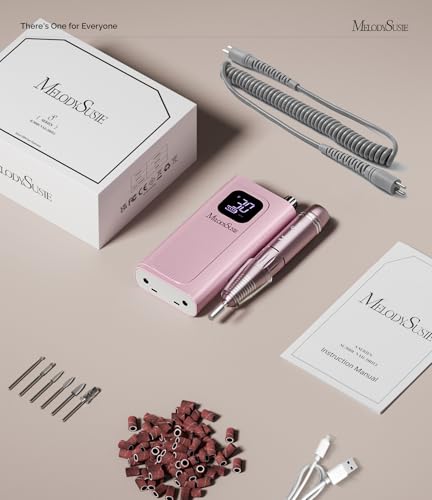 MelodySusie Entry-Level Clip-On Rechargeable Essential Nail Drill, SC300F 30000RPM E-File with LCD Display for All Manicure Shaping & Gel Removal, Ideal for Training,Nail Art Practice & Home Use, Pink - color: Pink