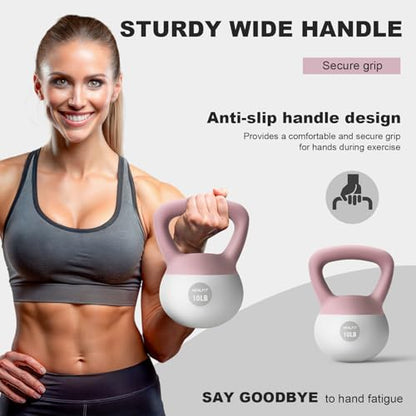 NEALFIT Soft Kettlebell 5LB/10LB/15LB/20LB/25LB, Kettlebells for Home Gym Strength Training, Anti-Slip Fitness Weights for Men Women - color: 25LB Pink-White