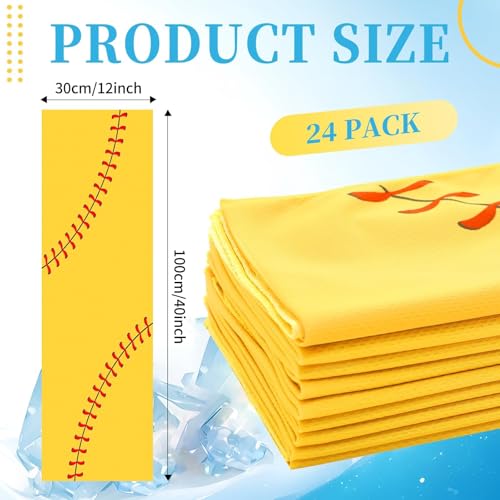 24 Pcs Softball Cooling Towel 40"x12" Sport Towels Breathable Chilly Baseball Ice Towel Fast Drying Microfiber Towel for Coach Team Gift Sport Party Favors (Yellow)