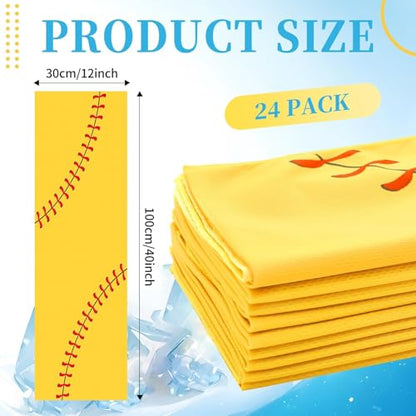 24 Pcs Softball Cooling Towel 40"x12" Sport Towels Breathable Chilly Baseball Ice Towel Fast Drying Microfiber Towel for Coach Team Gift Sport Party Favors (Yellow)