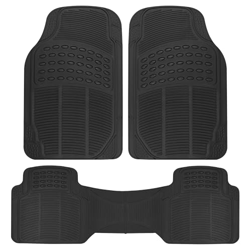 BDK ProLiner Car Floor Mats for Cars Trucks SUV, 3-Piece All-Weather Heavy Duty Rubber Liners with Universal Trimmable Fit, Durable Waterproof Vehicle Auto Floor Mats with Capture Ridges Black - color: Black, size: 3 Piece