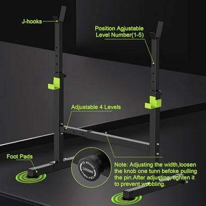 FitinOne Adjustable Folding Weight Bench for Home Gym, 660 lbs Capacity Multi-Functional Workout Bench Sturdy Durable for Full Body - color: Black-Green