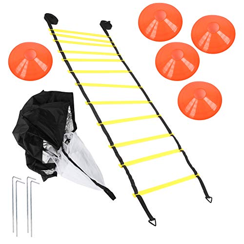 Football Training Ladder Disc Parachute Set 6m 12 Knots - Agility Equipment for Soccer Basketball Speed Training with Cones Resistance Chute