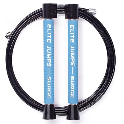 Elite Jumps Surge Professional Speed Rope for Double Unders - Patented Dual Bearing Ultra Light-Weight Handle for Premium Spin Control and Kink-Resistant Cable for fast Speed Jump Rope - color: Powder Blue