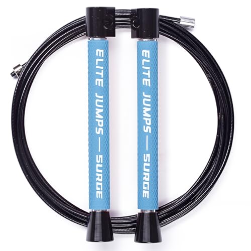 Elite Jumps Surge Professional Speed Rope for Double Unders - Patented Dual Bearing Ultra Light-Weight Handle for Premium Spin Control and Kink-Resistant Cable for fast Speed Jump Rope - color: Powder Blue