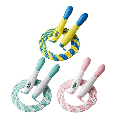 Adjustable Beaded Jump Rope with Digital Counter - Segmented Skipping Rope for Kids & Adults, Indoor Outdoor Fitness Workout(White Green)
