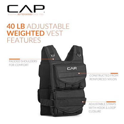 CAP Adjustable Weighted Vest 20–150 lbs for Strength Training, Running & Workouts, Weight Vest for Men & Women, Fitness Training Vest - style: 40lbs