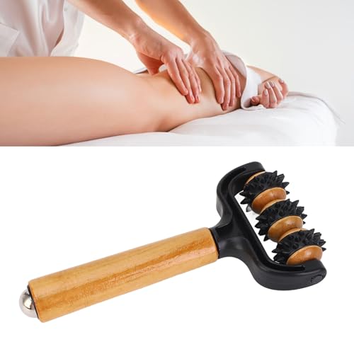 Handheld Spiky Massage Balls Roller, 3 Wheels Spiky Point Muscle Massage Roller with Wood Handle, Muscle Relaxation Tools for Foot Arm Body Neck Leg Pain Pressure Relief