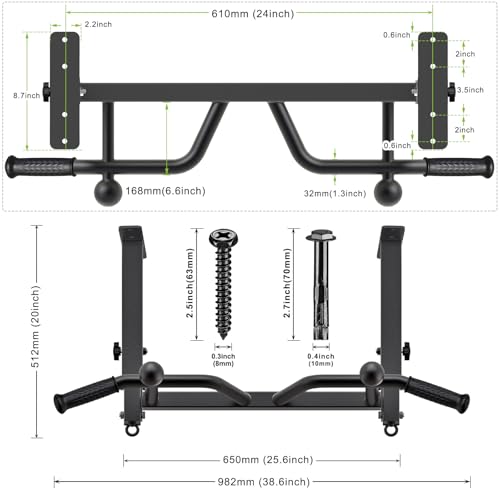 SELEWARE Heavy Duty Welded Pull Up Bar Wall/Joist/Ceiling Mount Chin Up Bar - color: F2: Black 24" Ceiling Mount Pull Up Bar